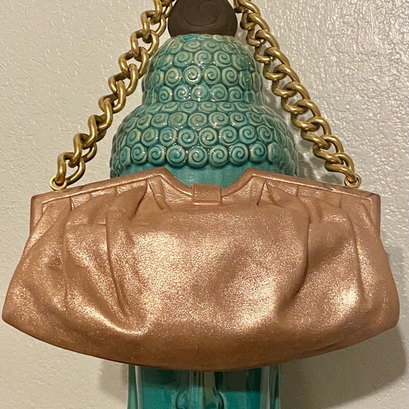 JIMMY CHOO Vintage Y2K Ballet Pink Metallic Suede/Leather Evening Bag Gold Strap - Picture 2 of 16